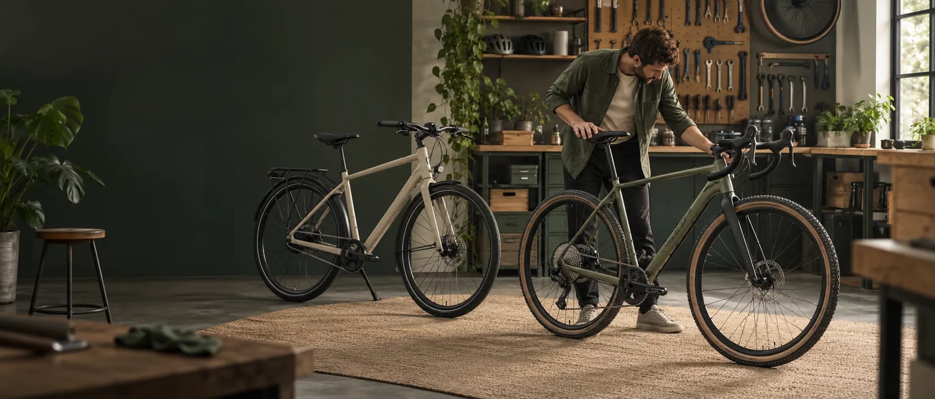 Fietser vergelijkt een stadsfiets en gravelbike op gebruik