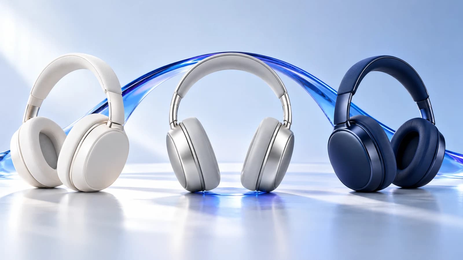 Drie verschillende koptelefoons naast elkaar voor een productvergelijking